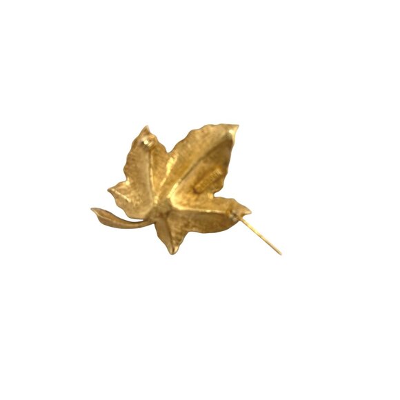Vintage Gold-Tone Maple Leaf Brooch by Charel Textured Finish - Picture 7 of 15